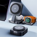 Ładowarka indukcyjna Qi Mag Safe 15W do iPhone Apple Watch AirPods bezprzewodowa 3w1 Stacja dokująca czarna