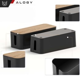 Organizer pojemnik na kable listwy pudełko M biurkowy podłogowy Alogy BOX drewno Czarny