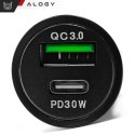Ładowarka samochodowa 48W USB QC 3.0 18W + USB-C C PD 30W szybka mocna do telefonu Alogy Car matowa czarna