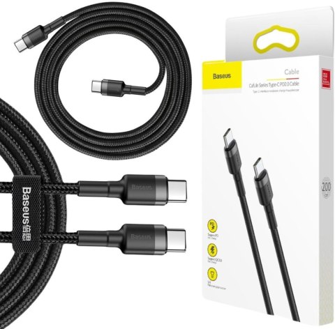 KABEL USB-C -> USB-C Baseus Cafule CATKLF-HG1 200cm 60W 3A PD 2.0 QC 3.0 CZARNO-SZARY W OPLOCIE