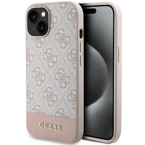 Guess nakładka do iPhone 15 Pro Max 6,7" GUHCP15SG4GLPI HC PC/TPU 4G PU BOTTOM STRIPE różowa