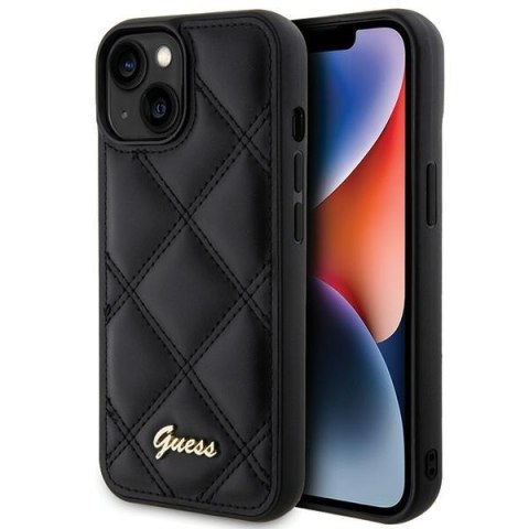 Guess nakładka do iPhone 15 6,1" GUHCP15SPSQSQSK czarna HC PU Quilted Metal Logo