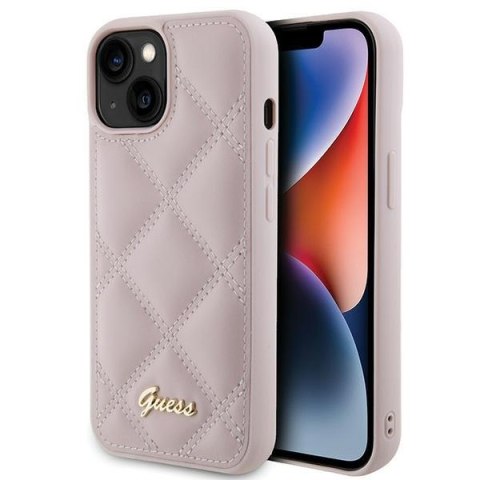 Guess nakładka do iPhone 15 6,1" GUHCP15SPSQSQSP różowe HC PU Quilted Metal Logo