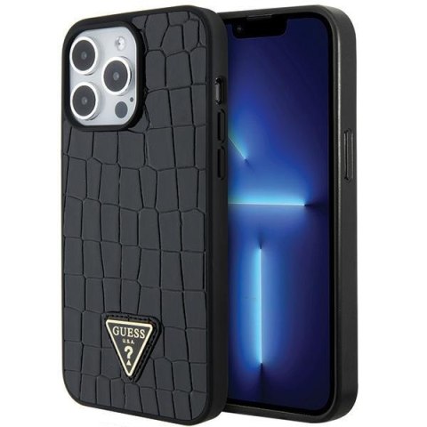 Guess nakładka do iPhone 15 Pro Max 6,7" GUHCP15XPCRTHCK czarna HC PU Croco Triangle Logo