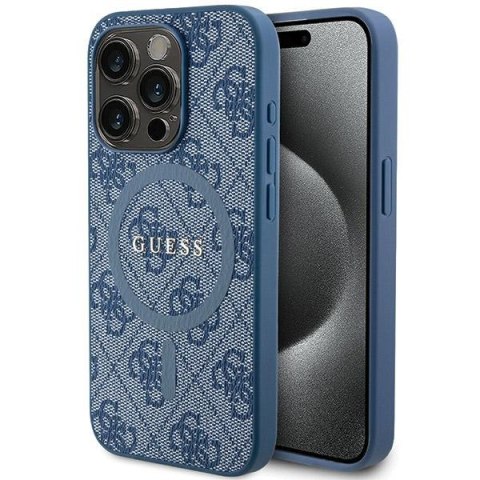 Guess nakładka do iPhone 15 Pro Max 6,7" GUHMP15XG4GFRB niebieska HC MAGSAFE PU 4G RING CLASSIC LOGO