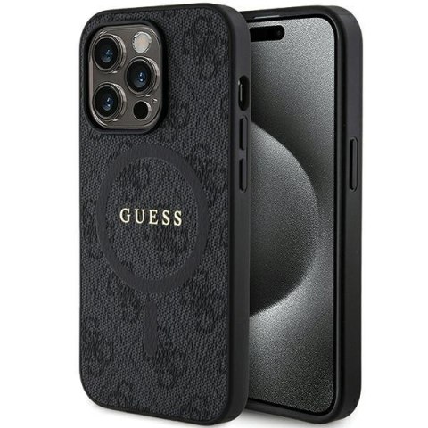 Guess nakładka do iPhone 15 Pro Max 6,7" GUHMP15XG4GFRK czarna HC MAGSAFE PU 4G RING CLASSIC LOGO