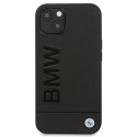 BMW nakładka do iPhone 13 6,1" BMHCP13MSLLBK czarna hard case Real Leather Hot Stamp And Logo