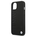 BMW nakładka do iPhone 13 6,1" BMHCP13MSLLBK czarna hard case Real Leather Hot Stamp And Logo
