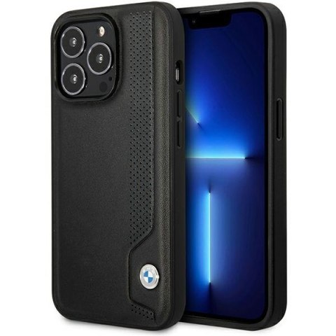 BMW nakładka do iPhone 14 Pro 6,1" BMHCP14L22RBDK czarna Sign HC Leather Blue Dots