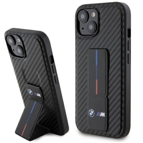 BMW nakładka do iPhone 15 6,1" czarna BMHCP15SGSPCCK M HC GRIP STAND PU SMOOTH AND CARBON BLACK