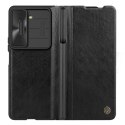 Skórzane etui z klapką i osłoną aparatu do Samsung Galaxy Z Fold 5 Nillkin Qin Leather Pro - czarne