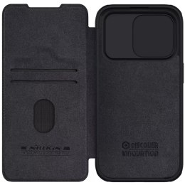 Skórzane etui z klapką osłoną aparatu do iPhone 15 Pro Max Nillkin Qin Pro Leather - czarne