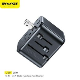 AWEI Adapter siec 2xUSB+3xUSB-C C-39 35W 4w1 US/AU/EU/UK czarny/black Univesal Travel GaN Charger