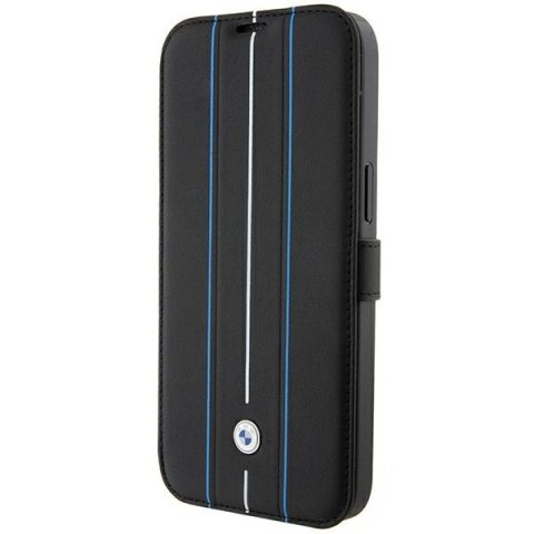 BMW BMBKP15X22RVSK iPhone 15 Pro Max 6.7" czarny/black bookcase Leather Stamp Blue Lines