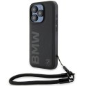 BMW BMHCP15L23RMRLK iPhone 15 Pro 6.1" czarny/black hardcase Signature Leather Wordmark Cord