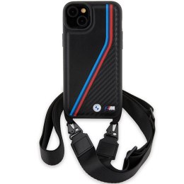 BMW BMHCP15S23PSVTK iPhone 15 / 14 / 13 czarny/black hardcase M Edition Carbon Tricolor Lines & Strap