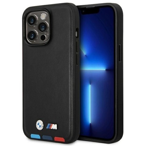 Etui BMW BMHCP14X22PTDK iPhone 14 Pro Max 6,7" czarny/black Leather Stamp Tricolor