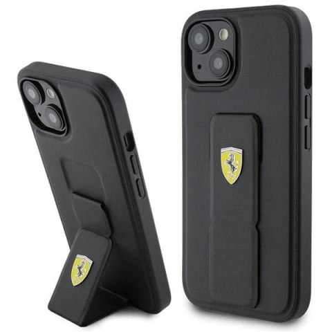 Ferrari FEHCP15SGSPSIK iPhone 15 / 14 / 13 6.1" czarny/black hardcase Grip Stand Metal Logo