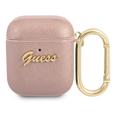 Guess GUA2SASMP AirPods 1/2 cover różowy/pink Saffiano Script Metal Collection