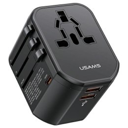 USAMS Adapter siec 2xUSB+1xUSB-C T59 20W 4w1 US/AU/EU/UK czarny/black CC179TC01 (US-CC179) Univesal Travel Charger