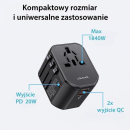 USAMS Adapter siec 2xUSB+1xUSB-C T59 20W 4w1 US/AU/EU/UK czarny/black CC179TC01 (US-CC179) Univesal Travel Charger