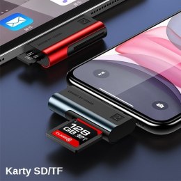 USAMS Czytnik kart SD/microSD ze złączem lightning czerwony/red SJ430DKQ02 (US-SJ430)
