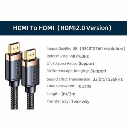 USAMS Kabel HDMI - HDMI 3.0m 2.0 U74 4K HD czarny/black SJ529HD01 (US-SJ529)