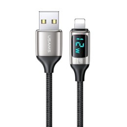 USAMS Kabel pleciony U78 lightning 1.2m LED 2.4A Fast Charging silver black SJ543USB02 (US-SJ543)