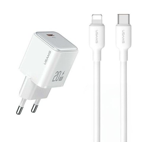 USAMS Ład. siec. 1xUSB-C PD20W PD3.0 Fast Charging US-CC183 + kabel USB-C/Lightning US-SJ610 biały/white YX Series YXXLOGTC03