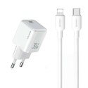 USAMS Ład. siec. 1xUSB-C PD30W PD3.0 Fast Charging US-CC186 + kabel USB-C/Lightning US-SJ610 biały/white YX Series YXXLOGTC04