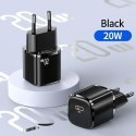 USAMS Ład. siec. 1xUSB-C T36 mini 20W + kabel USB-C-Lightning czarny/black PD3.0 Fast Charging XFKXLOGTL01 (US-CC124+US-SJ484)