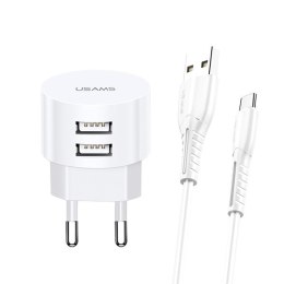 USAMS Ład. siec. 2xUSB T20 2,1A USB-C biały/white round Fast Charging XTXLOGT18TC05