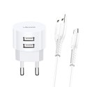 USAMS Ład. siec. 2xUSB T20 2,1A microUSB biały/white round Fast Charging XTXLOGT18MC05