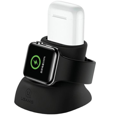USAMS Silikonowy stojak 2w1 do ładowania Apple Watch i AirPods czarny/black ZJ51ZJ01 (US-ZJ051)