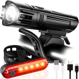Lampka rowerowa 2w1 przód + tył wodoodporna IPX4 LED przednia tylna USB światło oświetlenie rowerowe zestaw lampek Alogy