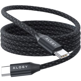 Kabel USB-C typ C mocny szybki 60W PD 1M do iPhone 15 Alogy nylonowy przewód Czarny