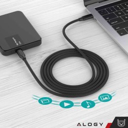 Kabel USB-C typ C mocny szybki 60W PD 1M do iPhone 15 Alogy nylonowy przewód Czarny