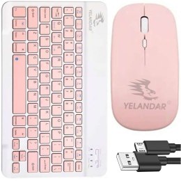 Zestaw Klawiatura + Myszka bezprzewodowa mysz do laptopa PC Bluetooth AN-030 cicha slim Różowo-biała