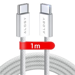 Kabel USB-C typ C mocny szybki 60W PD 1M do iPhone 15/Pro/Max iPad MacBook nylonowy przewód Alogy Biały