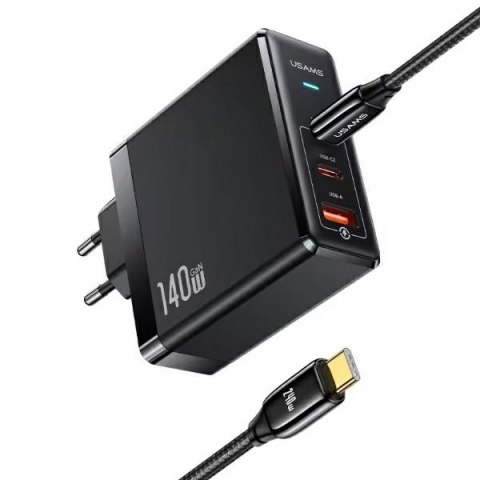 USAMS Ład. siec. 2xUSB-C+1xUSB T52 PD140W PD Fast Charging US-CC168 + kabel U82 USB-C/USB-C US-SJ581 240W czarny/black UM Series