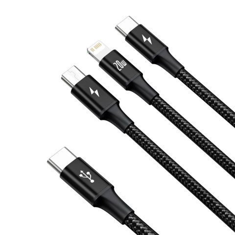 Baseus kabel 3w1 Rapid PD USB-C - micro USB + Lightning + USB-C 1,5m czarny 20W