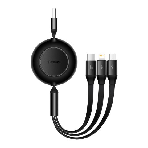 Baseus kabel Bright Mirror 2 3w1 USB - micro USB + Lightning + USB-C 1,1m 66W czarny zwijany