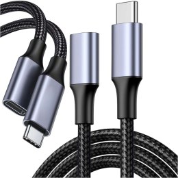 Kabel przedłużacz przedłużka USB-C typ C 3.1 Gen2 Thunderbolt 100W PD 10Gbs 4K 2M Adapter przewód nylon oplot mocny