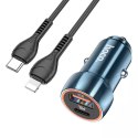 HOCO ładowarka samochodowa USB A + Typ C + kabel Typ C do Lightning PD QC3.0 3A 20W Z46A niebieska