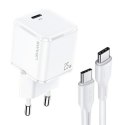 USAMS Ład. siec. 1xUSB-C T42 mini 25W Super SI PD3.0 Fast Charging +kabel U43 USB-C/USB-C biały/white YJXLOGTC02 (USAMS-YJ)