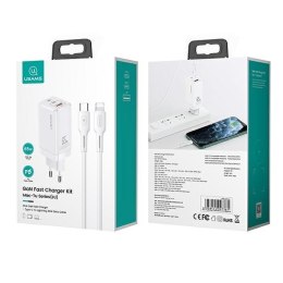 USAMS Ład. siec. MT 2xUSB-C+USB GaN 65W T33 PD + kabel USB-C-Lightning 30W Fast Charging biały/white MTXLOGTL02