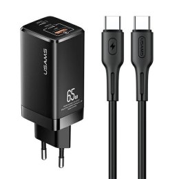 USAMS Ład. siec. MT 2xUSB-C+USB GaN 65W T33 PD + kabel USB-C-USB-C 100W Fast Charging czarny/black MTXLOGTC01