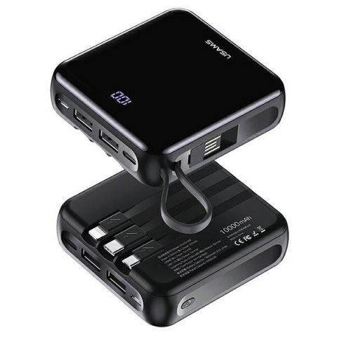 USAMS Mini Powerbank PB61 10000mAh LED + Cables USB-C/Lightning/MicroUSB czarny/black 10KCD16901 (US-CD169)