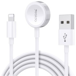 Kabel USB do ładowania 2w1 ładowarka indukcyjna magnetyczna do Apple Watch Przewód do iPhone Lightning Yesido CA70 2.4A 1.2m Bia