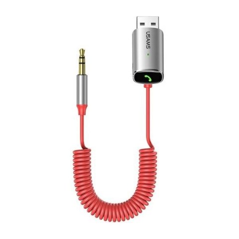 USAMS Adapter audio Bluetooth 5.0 USB-AUX czerwony/silver red SJ504JSQ02 (US-SJ504)